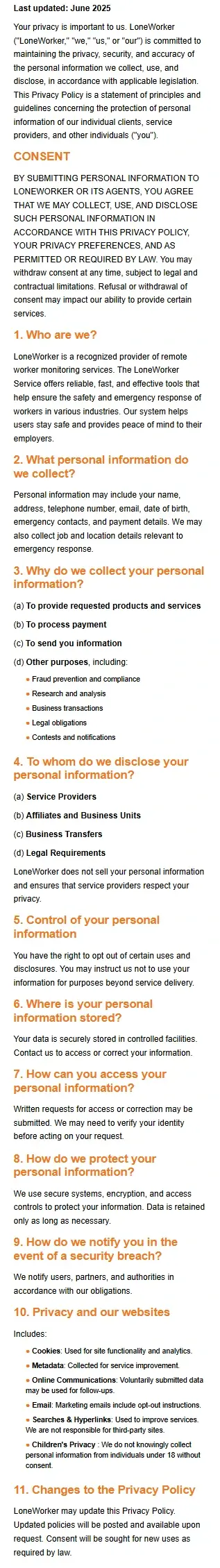 Lone Worker Privacy Policy Mobile View