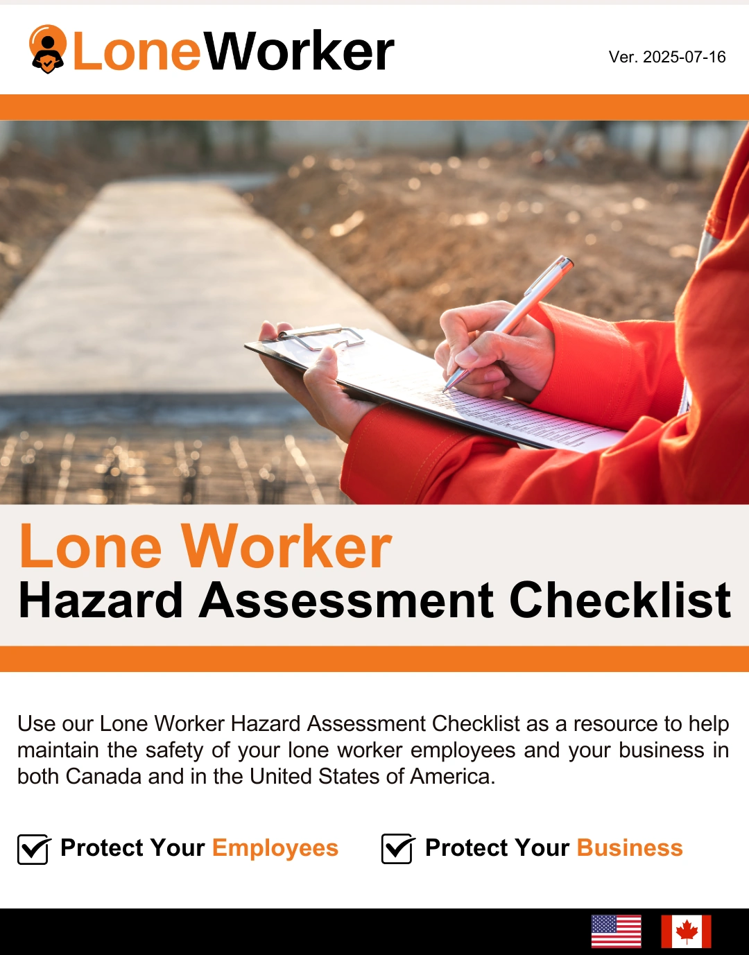 Lone worker hazard assessment checklist text read â€œ protect your employees, protect